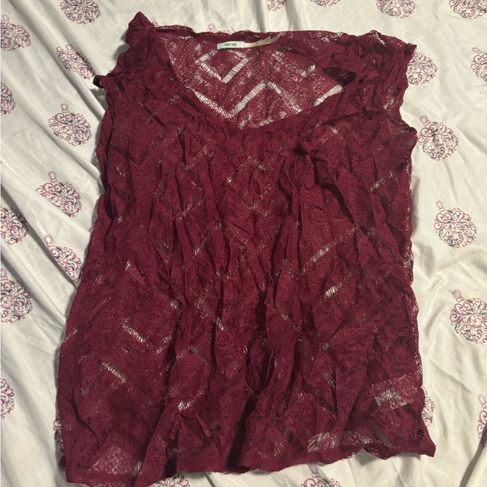 Kimchi Blue Burgundy Lace Blouse